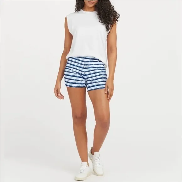 New SPANX Sunshine Shorts, 4&quot; BLUE PAINTED STRIPE
