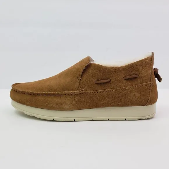 NEW Sperry Moc Sider WR Mens Size 9 Tan Suede Comfort Lined Shoes STS23726
