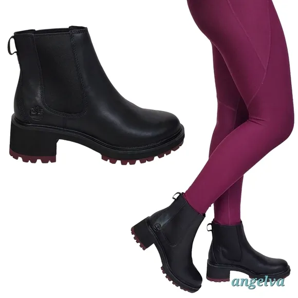New Timberland Kori park womens chelsea boots leather pull on block heel black