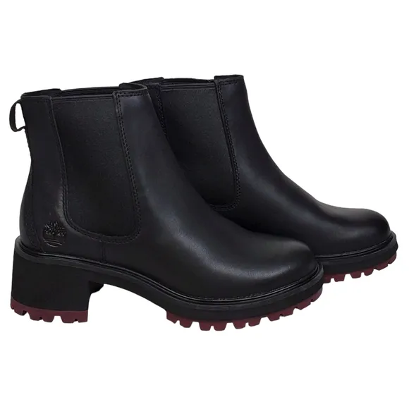 New Timberland Kori park womens chelsea boots leather pull on block heel black
