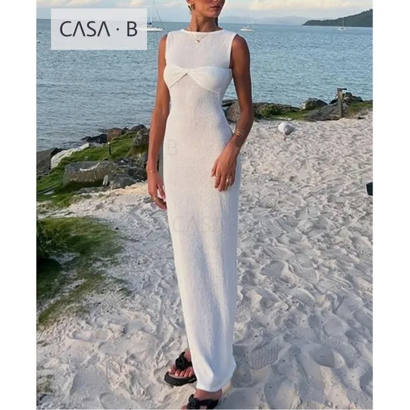 NEW to CASA B💫|Gigi Twisted Bandeau Bodycon Maxi Sundress in White Sands🐚🤍
