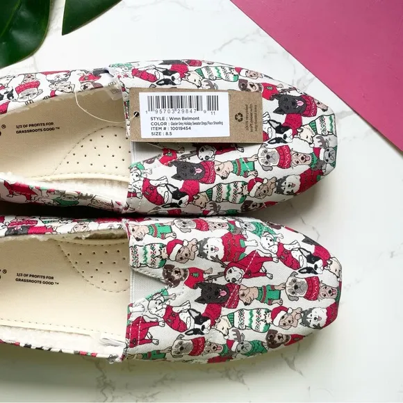NEW Toms Holiday Sweater Dogs Shearling Shoes 8.5