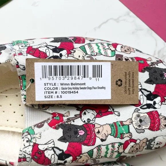 NEW Toms Holiday Sweater Dogs Shearling Shoes 8.5