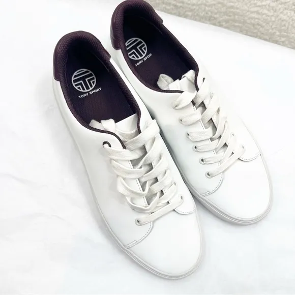 New Tory Burch Sport Hi-Vis Sneaker Size 9.5 White Purple Reflective Shoes