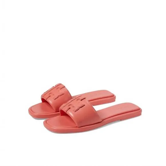 NEW TORY BURCH women double t sport slide sandal in coral