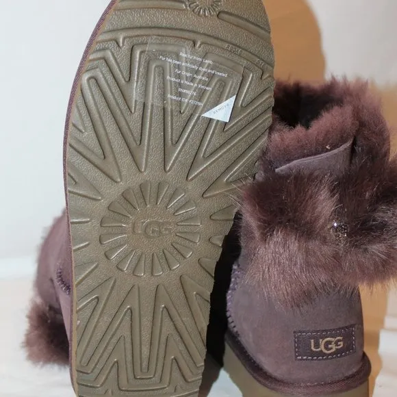 NEW UGG MINI FLUFF CRYSTAL FLUFF‎ SUEDE SHEARLING LINED BOOTS 9