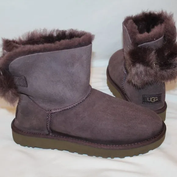 NEW UGG MINI FLUFF CRYSTAL FLUFF‎ SUEDE SHEARLING LINED BOOTS 9