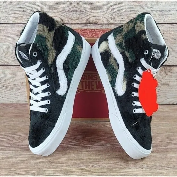 NEW Vans Sk8 Hi Sherpa Camo‎ Sneakers Women's Size 7.5 Fluffy Faux Fur Shoes