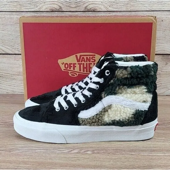 NEW Vans Sk8 Hi Sherpa Camo‎ Sneakers Women's Size 7.5 Fluffy Faux Fur Shoes