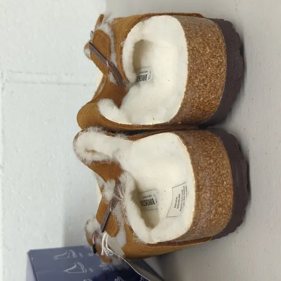 New w/box Birkenstock sz41eu sz10us Arizona fur mink regular fit slip on slide