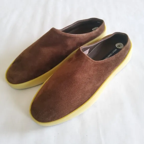 New Wolf &amp; Shepherd Suede Leather Mule Slip On Shoes Unisex Brown