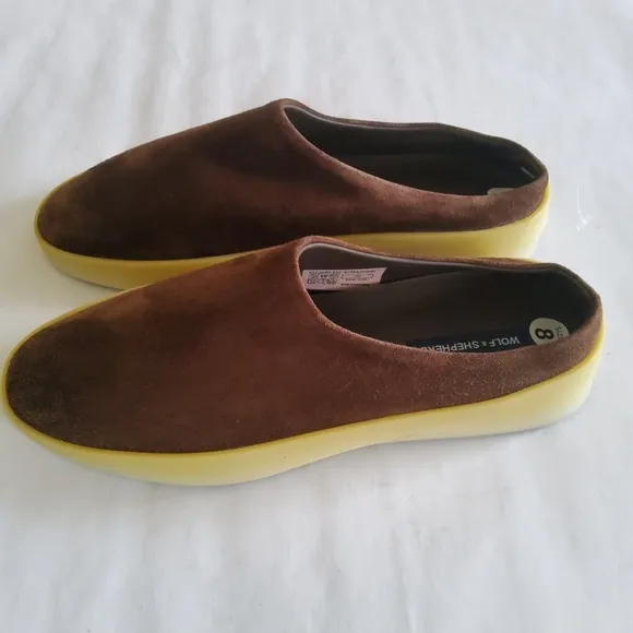 New Wolf &amp; Shepherd Suede Leather Mule Slip On Shoes Unisex Brown