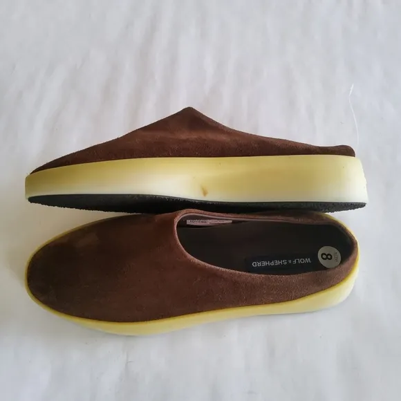 New Wolf &amp; Shepherd Suede Leather Mule Slip On Shoes Unisex Brown