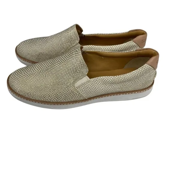 New Women's Sperry Gold &amp; Cream Scaled Rey Leather Slider Boat Shoes-8M