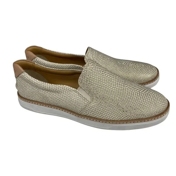 New Women's Sperry Gold &amp; Cream Scaled Rey Leather Slider Boat Shoes-8M