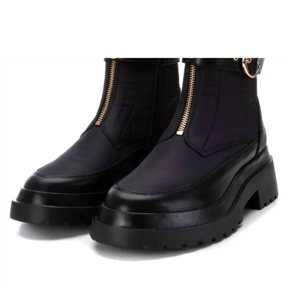 NEW XTI women's front zip biker boots in black