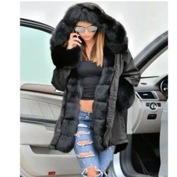 New Hooded Faux Fur Down Lined Parka Warm Coat