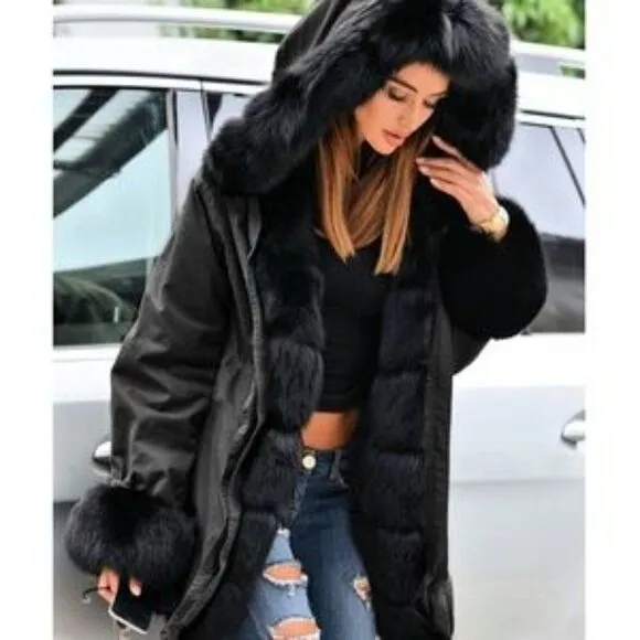 New Hooded Faux Fur Down Lined Parka Warm Coat