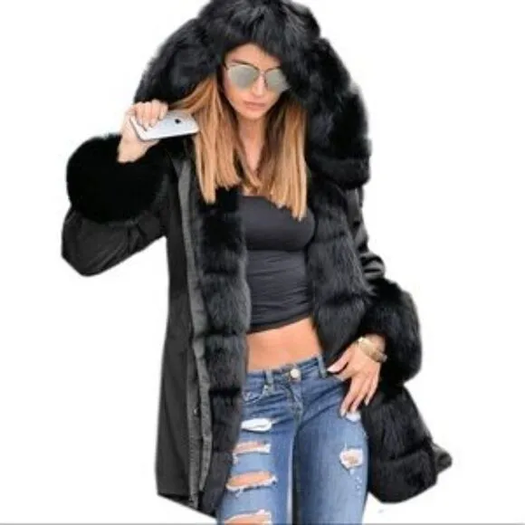 New Hooded Faux Fur Down Lined Parka Warm Coat