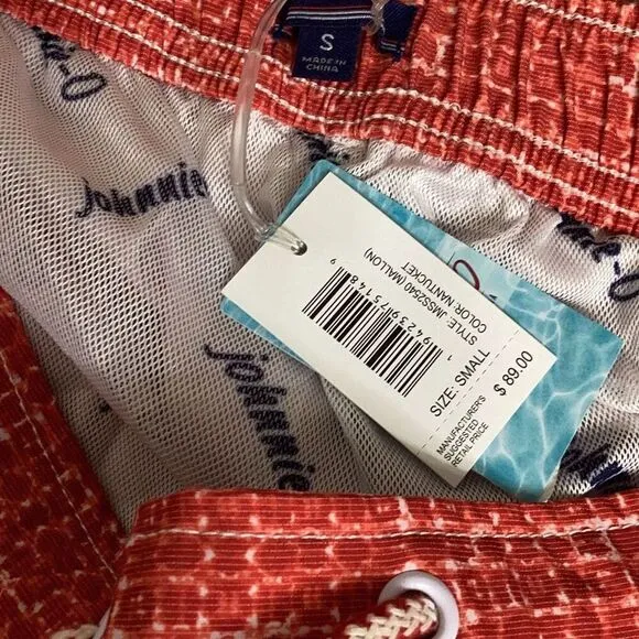 New. Johnnie-O red swim shorts. Small. Retails $89