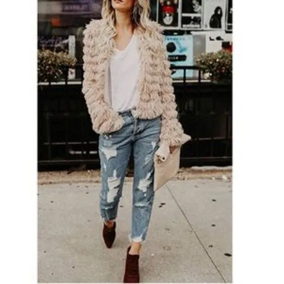 New Open Front Furry Parka Shaggy Jacket