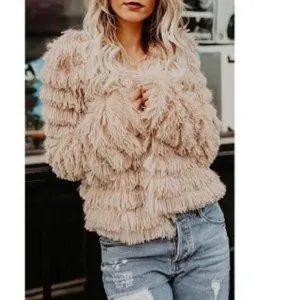 New Open Front Furry Parka Shaggy Jacket