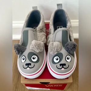 NIB Baby Vans Asher V Dog Spot Kids' Slip-On Shoes with Velcro Closure Gray