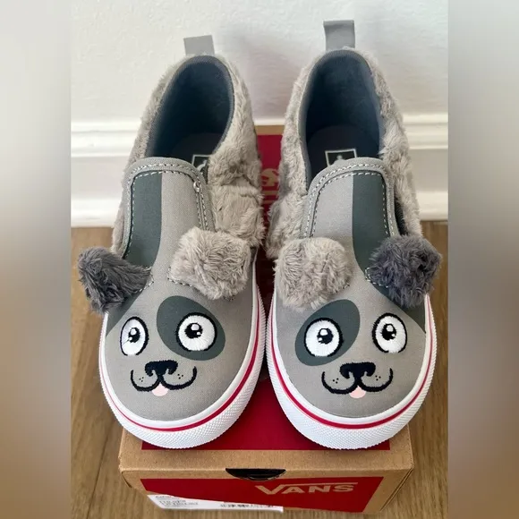 NIB Baby Vans Asher V Dog Spot Kids' Slip-On Shoes with Velcro Closure Gray