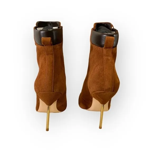 NIB Good American Suede Tobacco Scandal Lace Up Booties -Size 7