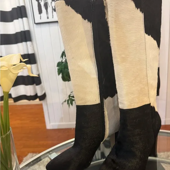 NIB INC Chic Black and White Cowhide Boots