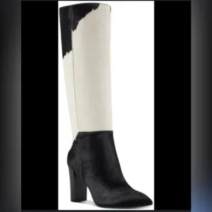 NIB INC Chic Black and White Cowhide Boots