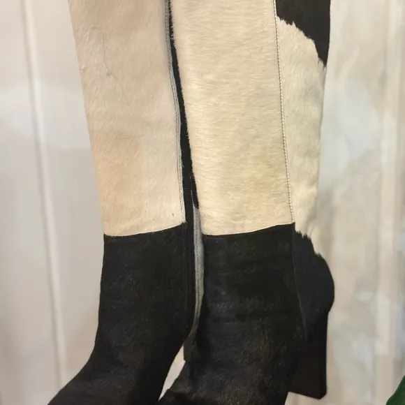 NIB INC Chic Black and White Cowhide Boots