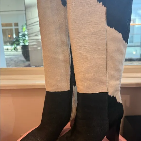 NIB INC Chic Black and White Cowhide Boots