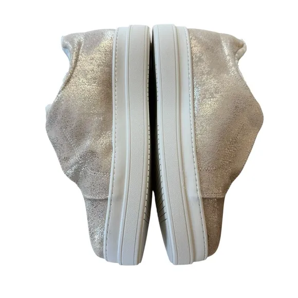 NIB J/Slides NYC NADA Gold Metallic Suede Faux Fur Lined Slip On Shoes