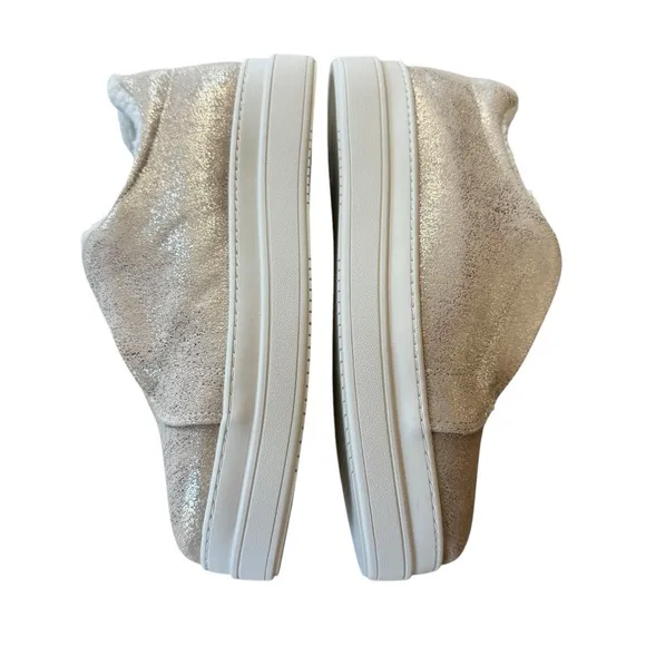 NIB J/Slides NYC NADA Gold Metallic Suede Faux Fur Lined Slip On Shoes