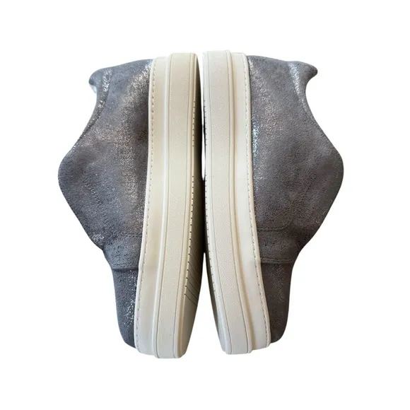 NIB J/Slides NYC NADA Pewter Metallic Suede Faux Fur Lined Slip On Shoes