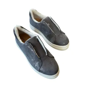 NIB J/Slides NYC NADA Pewter Metallic Suede Faux Fur Lined Slip On Shoes