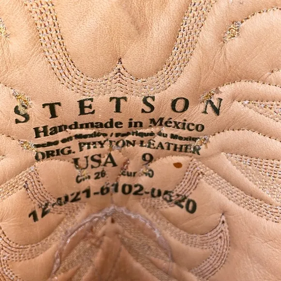 NIB NWOT Stetson Handcrafted Leather &amp; Python Cowboy Boots, Wing &amp; Cross Overlay
