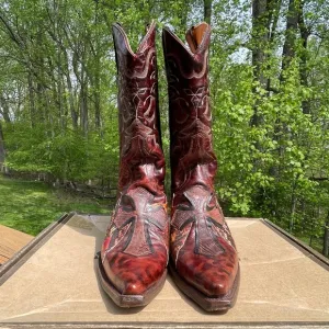 NIB NWOT Stetson Handcrafted Leather &amp; Python Cowboy Boots, Wing &amp; Cross Overlay