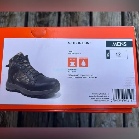 NIB Ozark Trail Realtree Camouflage Leather Waterproof Size 12 Hunting Boots