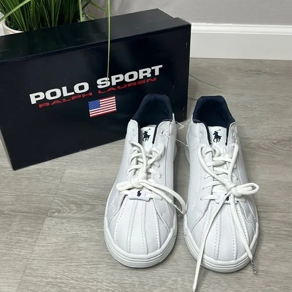 nib // polo sport Ralph Lauren baydon White leather sneakers shoes