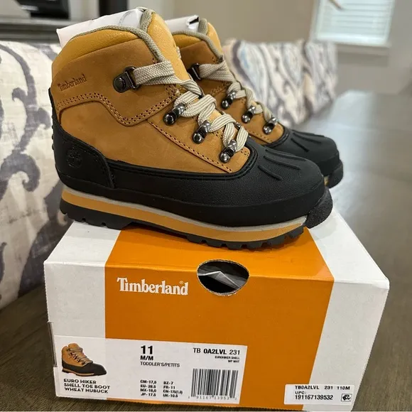 NIB Timberland Kids' Euro Hiker Waterproof Boots Leather Various Sizes Tan Black