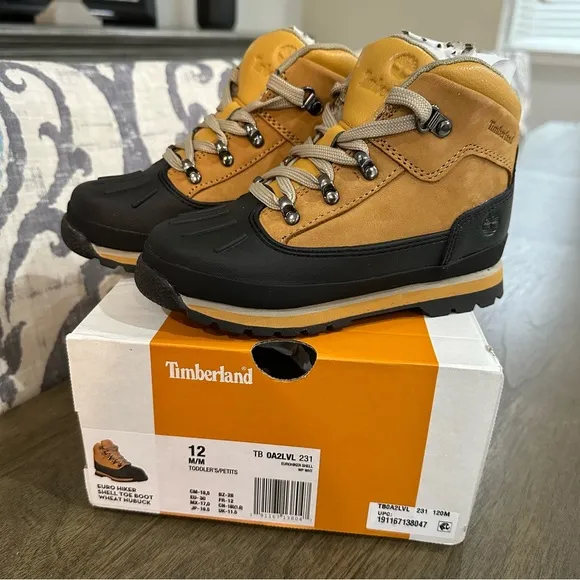 NIB Timberland Kids' Euro Hiker Waterproof Boots Leather Various Sizes Tan Black
