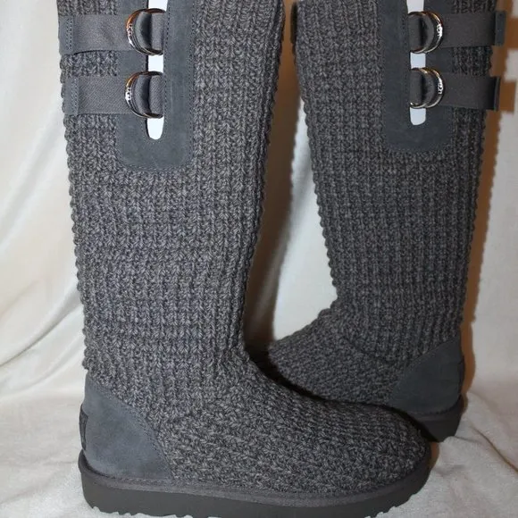 NIB‎ UGG WOMEN'S SOLENE TALL KNIT SWEATER BOOTS GRAY