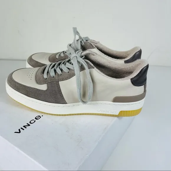 NIB Vince Rendel Suede Leather Retro Lace Up Sneakers In Woodsmoke Shoes 5 M