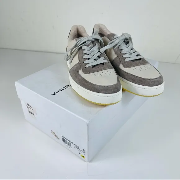 NIB Vince Rendel Suede Leather Retro Lace Up Sneakers In Woodsmoke Shoes 5 M