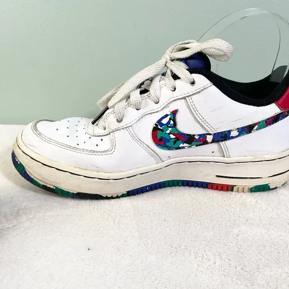 Nike Air Force Youth White Melted Crayon Leather Low-cut Sneaker Shoes Size 4.5Y