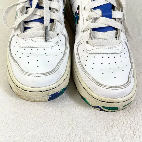 Nike Air Force Youth White Melted Crayon Leather Low-cut Sneaker Shoes Size 4.5Y