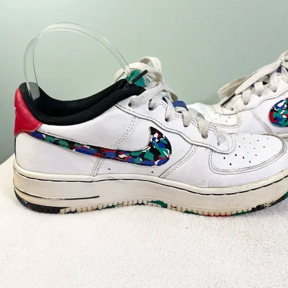 Nike Air Force Youth White Melted Crayon Leather Low-cut Sneaker Shoes Size 4.5Y