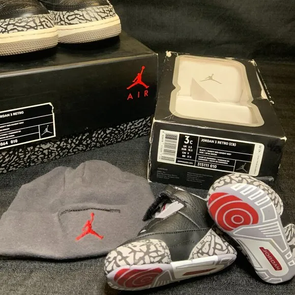 Nike Air Jordan 3 Retro &quot;Cement&quot; (GP) Sz 3c Crib Set w/ Hat 315111-010 New 2011